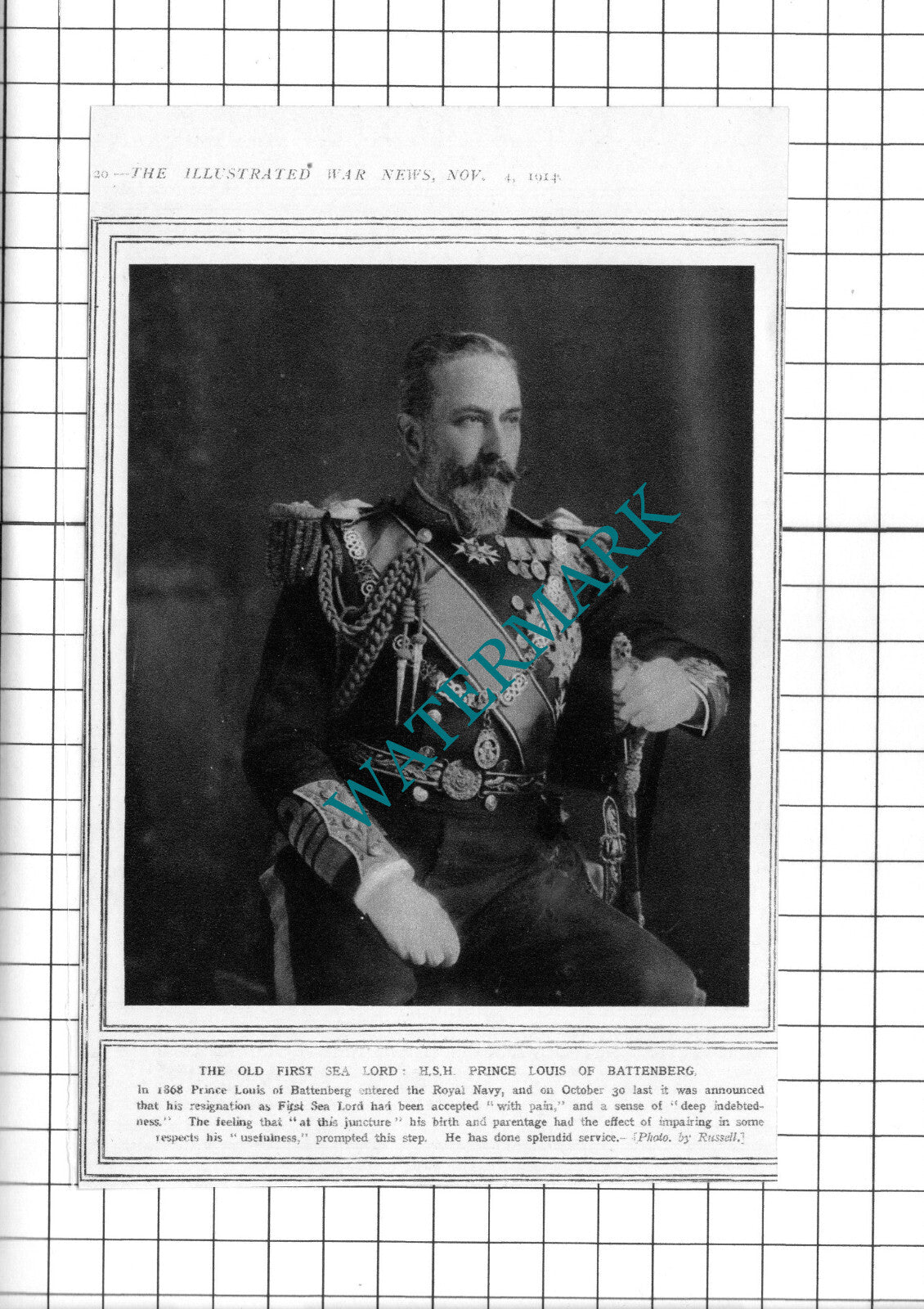 Prince Louis of Battenberg WW1 Great War - 1914 Clipping / Print