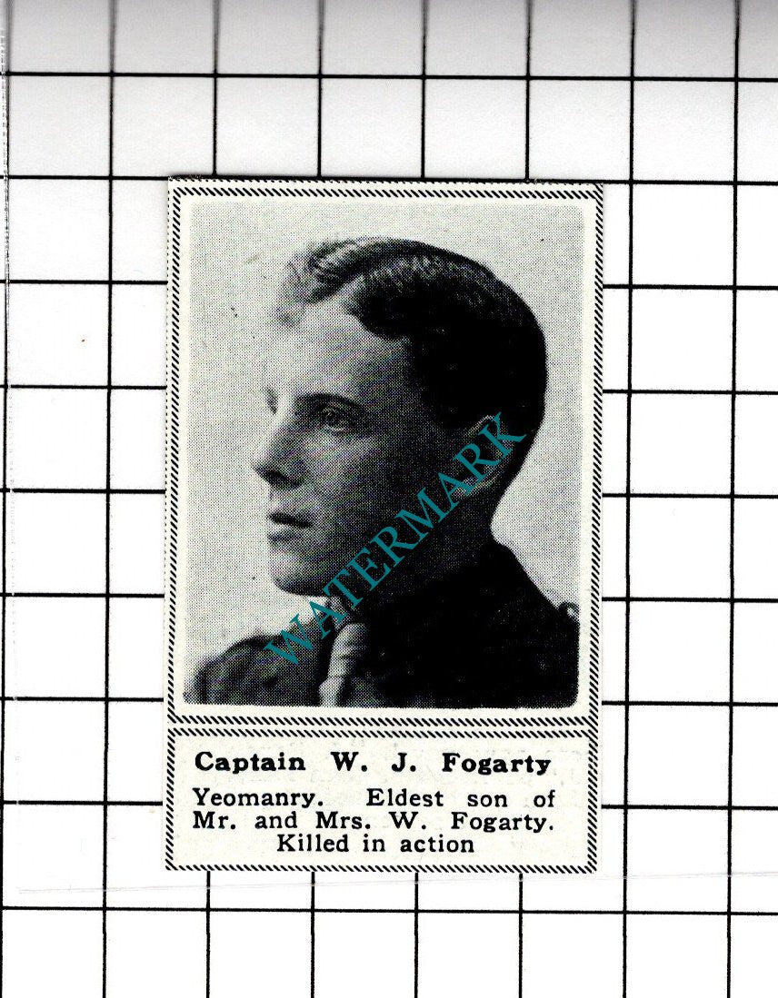 Captain W J Fogarty Yeomanry WW1 Great War -  1919 SMALL Cutting