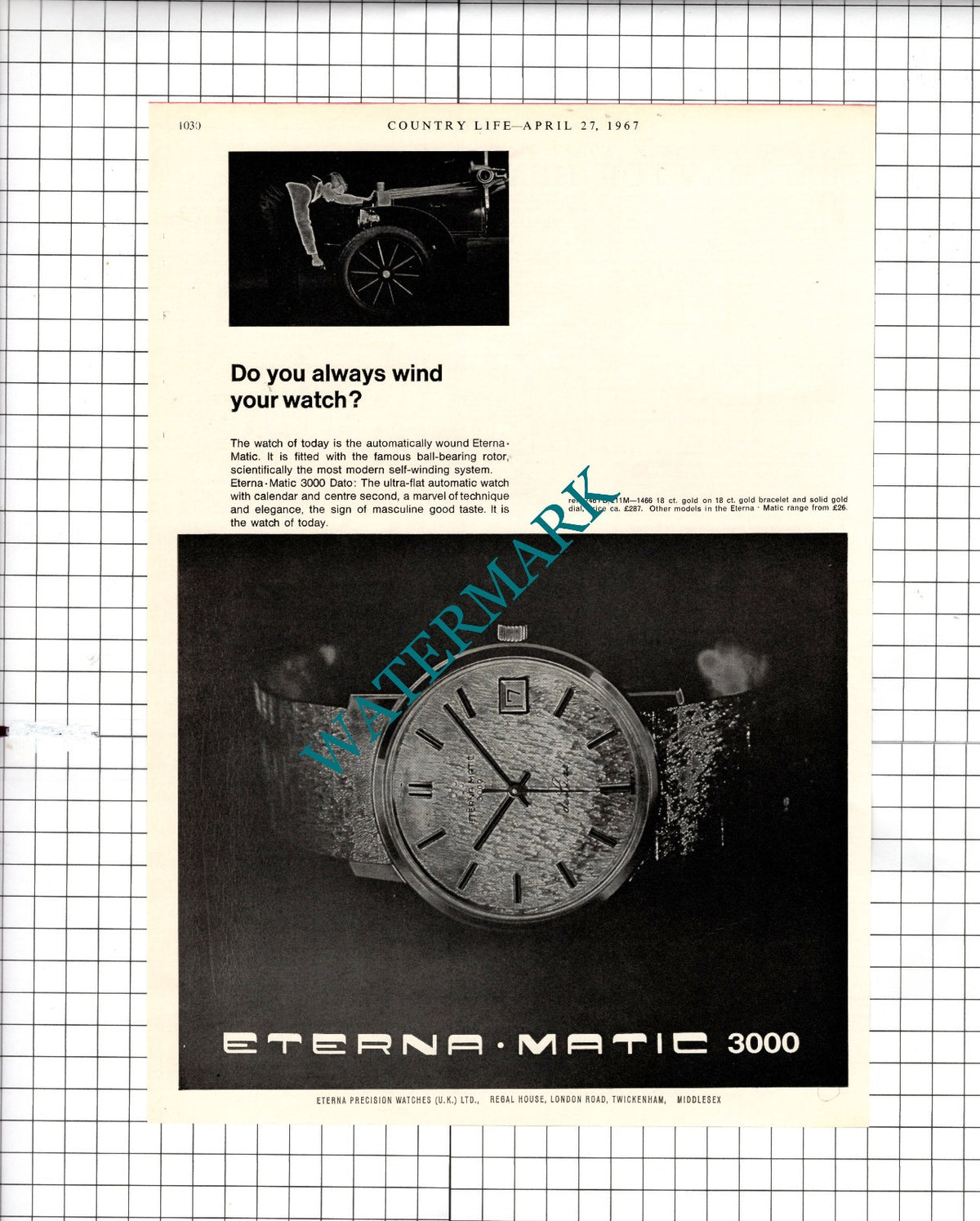 Eterna-Matic Watch Eterna Precision Watches UK Ltd Twickenham Advert - 1967
