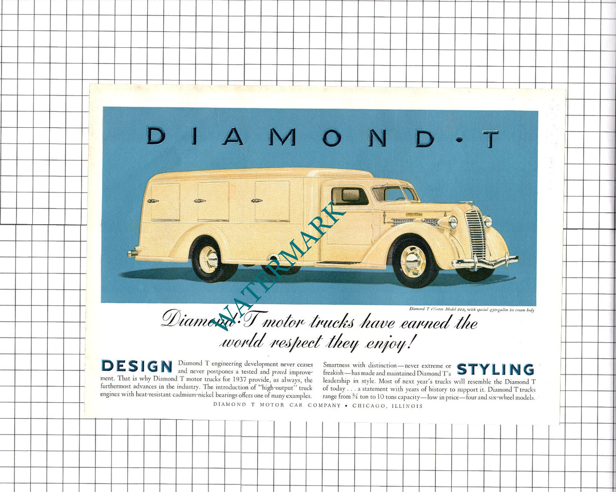 Diamond T Truck Advert USA - 1937 Clipping / Print