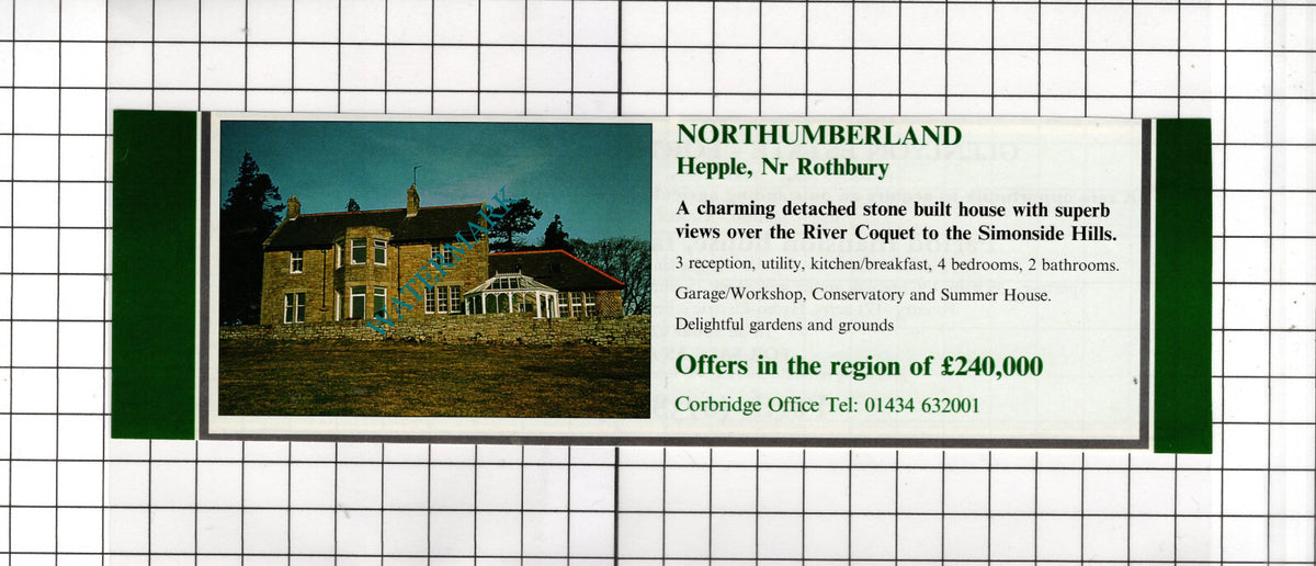 Hepple Northumberland House Sale Advert - 1994 Cutting