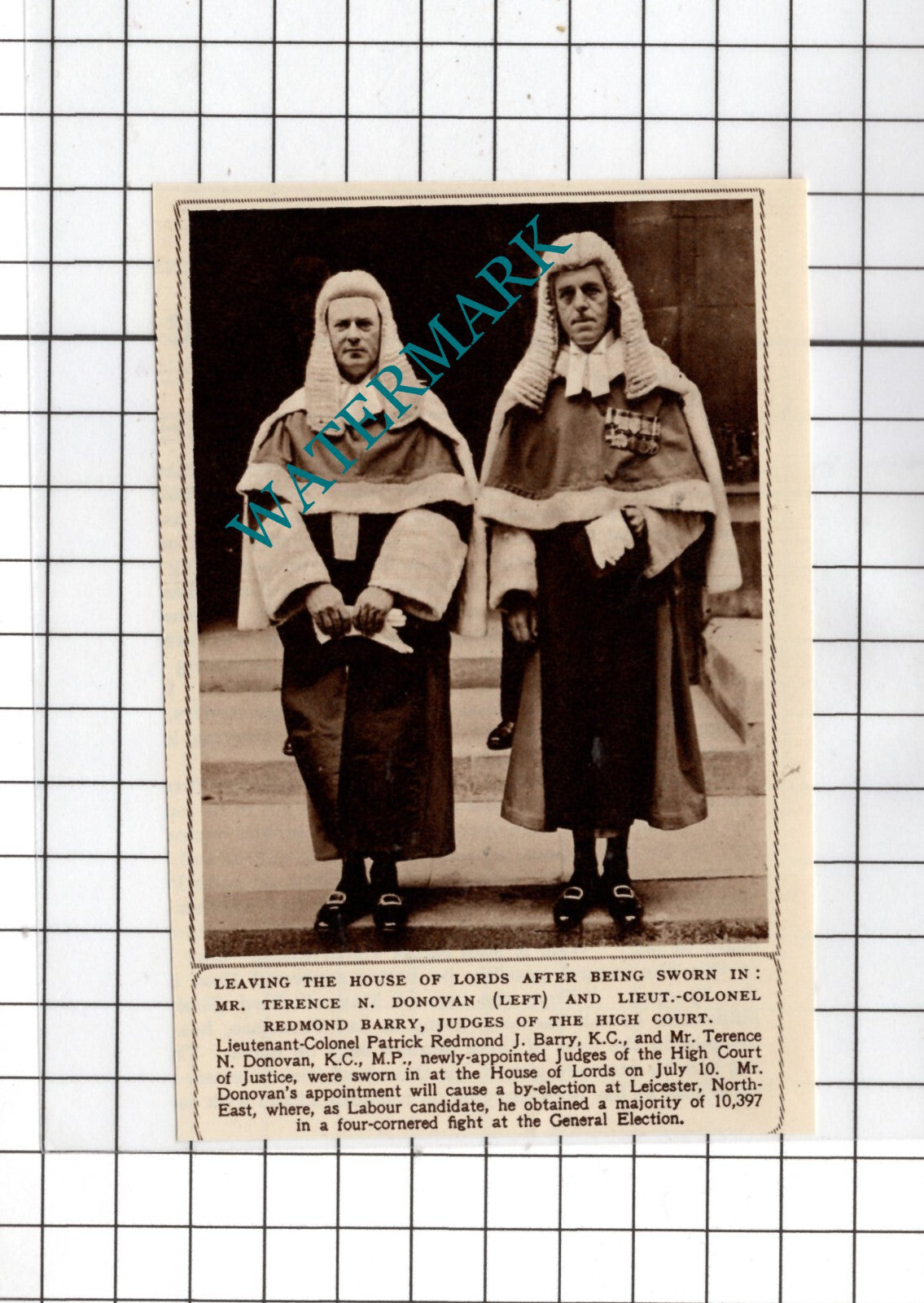 Mr Terence Donovan Lt Col Patrick Redmond Barry Judges   - 1950 Small Cutting