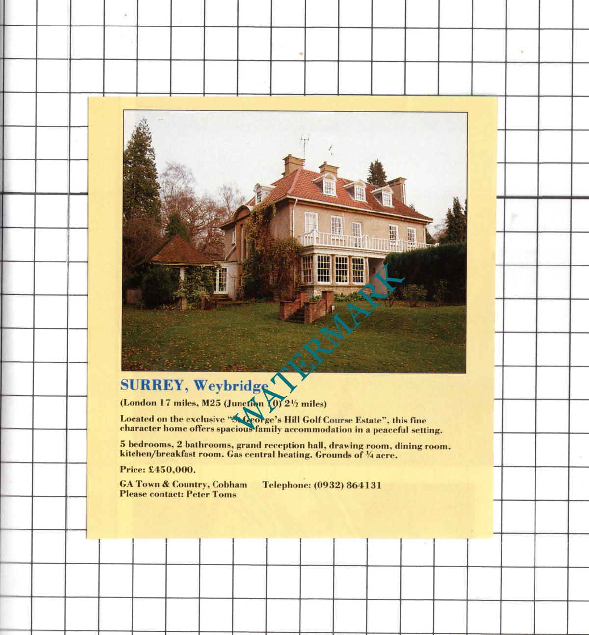 Weybridge Surrey House Sale Advert - 1991 Clipping / Print