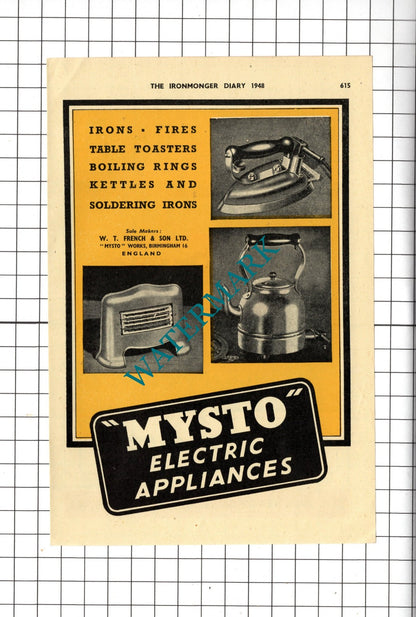 W T French & Son Ltd Birmingham Mysto The Ever Ready Co Ltd London - 1948 Advert