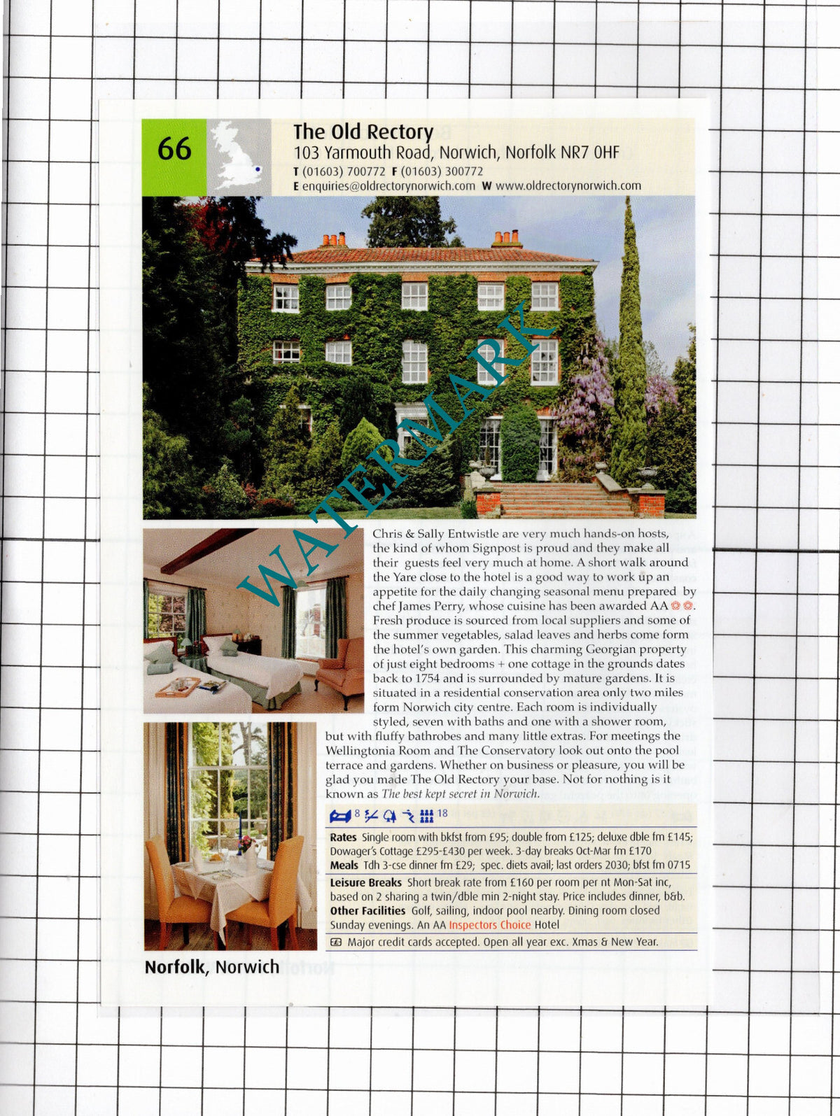 Beechwood Hotel North Walsham Norfolk / The Old Rectory Norwich  -2011 Advert