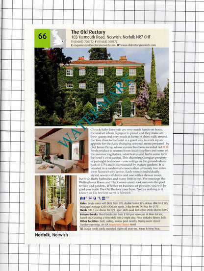 Beechwood Hotel North Walsham Norfolk / The Old Rectory Norwich  -2011 Advert