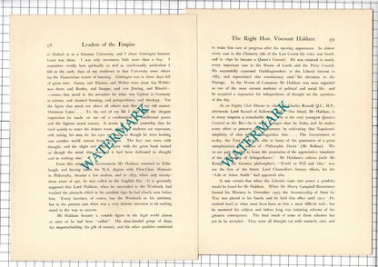 The Right Hon Lord Haldane Richard Burdon Haldane -- c.1920 Print / Article