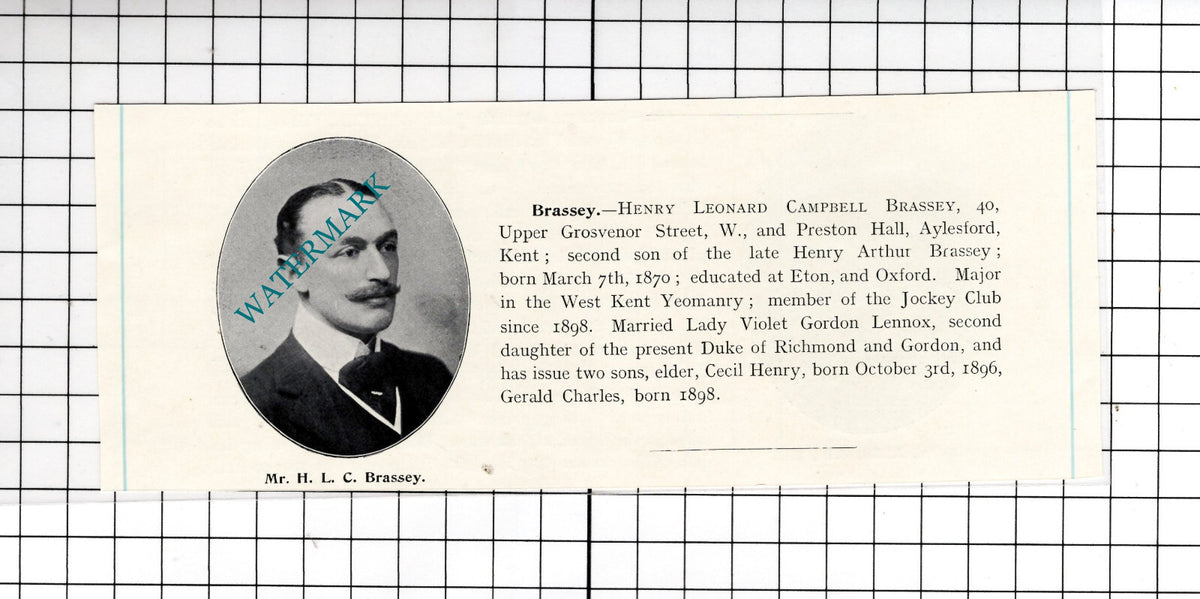 Col William John Alt / Henry Leonard Campbell Brassey Aylesford - c.1910 Cutting