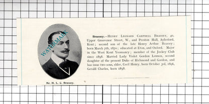 Col William John Alt / Henry Leonard Campbell Brassey Aylesford - c.1910 Cutting