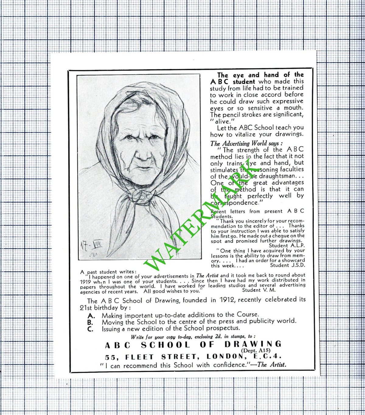 ABC School Of Drawing London Small Advert - 1930s Cutting / Print