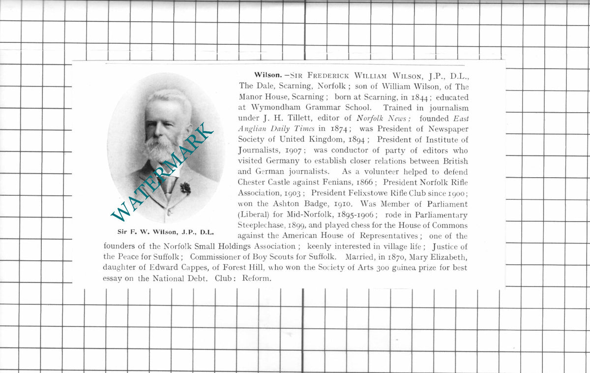Ernest Charles Allerton Lowestoft / Sir Frederick William Wilson  -1911 Clipping
