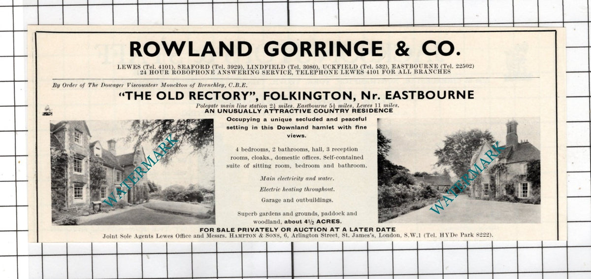 The Old Rectory Folkington Sussex - 1967 House Sale Advert