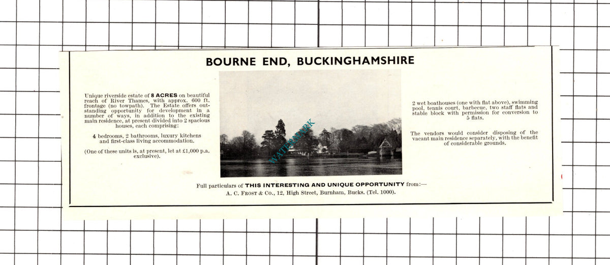 Bourne End Buckinghamshire  House Sale Advert  - 1967 Clipping