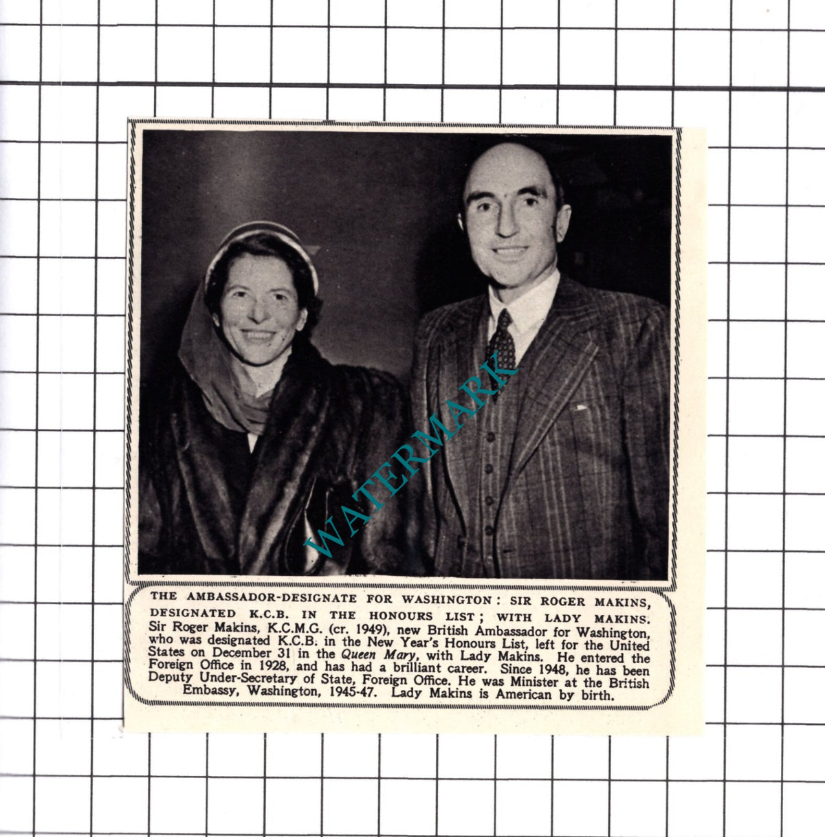 Sir Roger Makins Lady Makins - 1953  Cutting