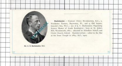 Stanley Owen Buckmaster / Archibald Henry Bodkin Milford-on-Sea  c.1905 Clipping