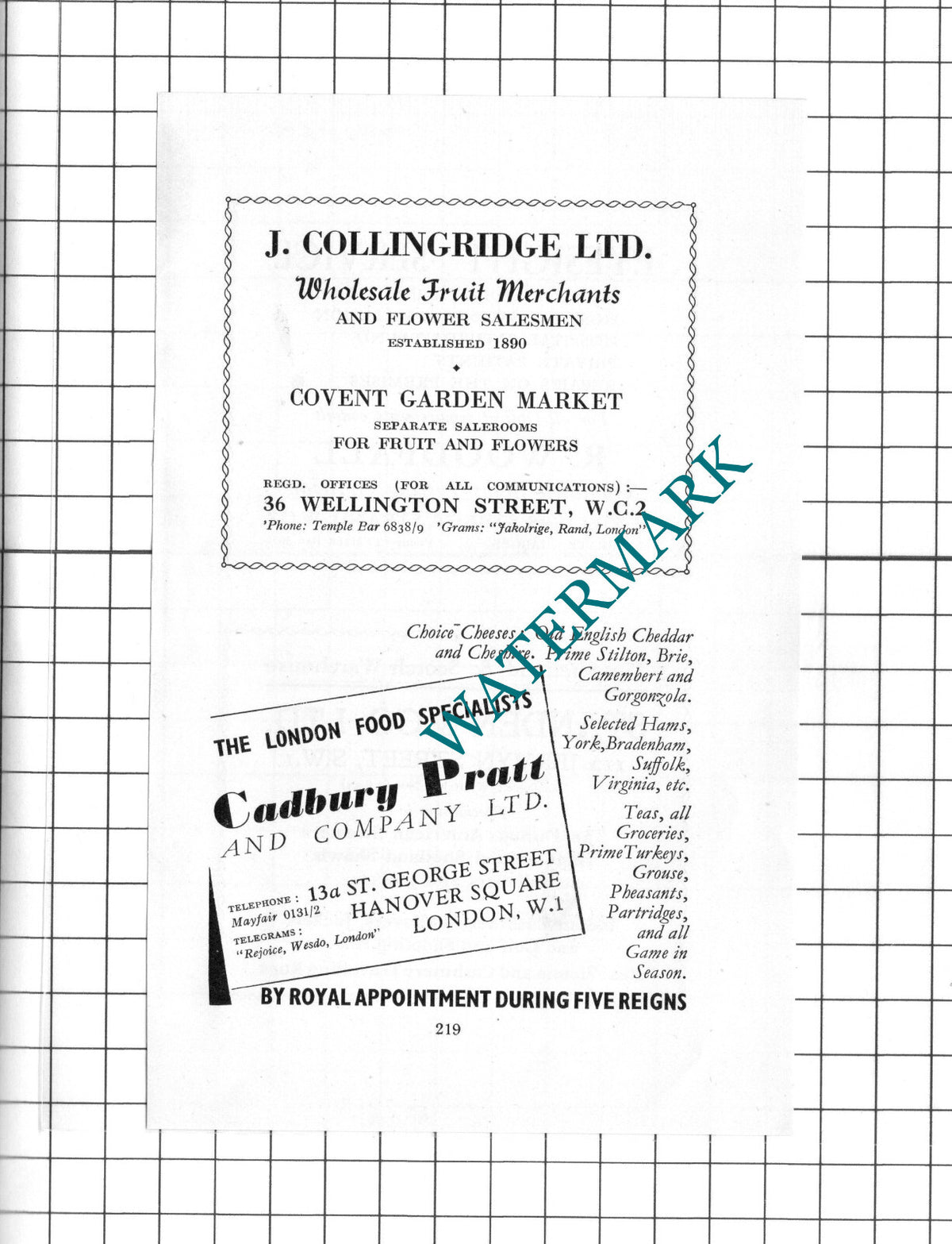 J Collingridge Ltd Cadbury Pratt R Woodfall Standen & Co Ltd  -1939 Small Advert