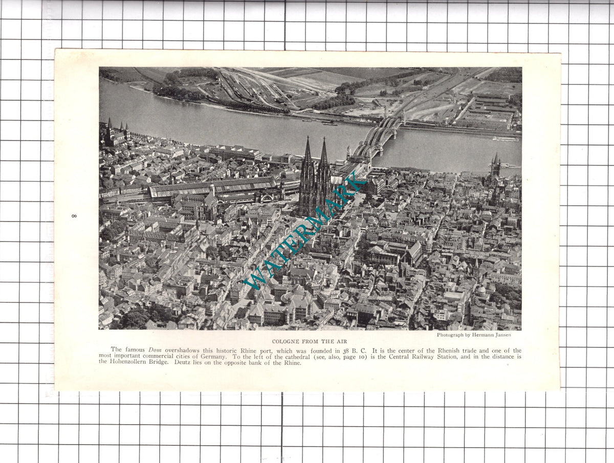 Cologne Germany Aerial View - 1925 Clipping / Print