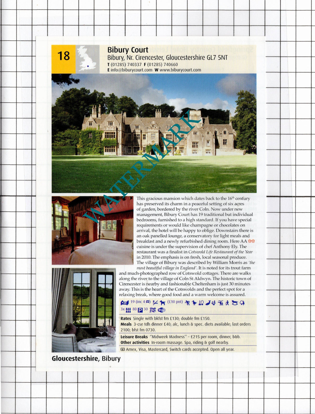 Springfield Hotel Stoborough Dorset / Bibury Court Gloucestershire-  2011 Advert