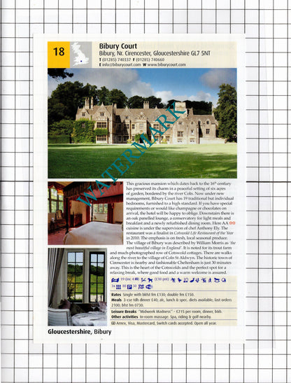 Springfield Hotel Stoborough Dorset / Bibury Court Gloucestershire-  2011 Advert