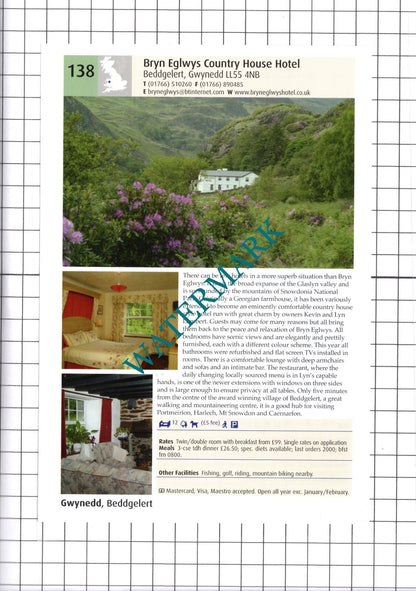 Pale Hall Llanderfel Bala / Bryn Eglwys Beddgelert Wales Advert -  2011 Cutting