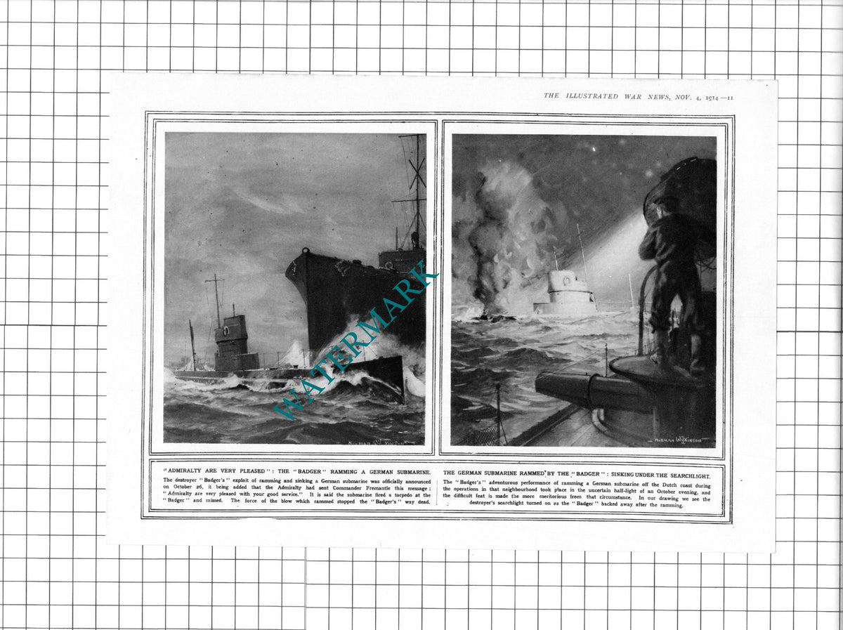 BADGER Ship Great War World War One WW1 - 1914 Clipping / Print
