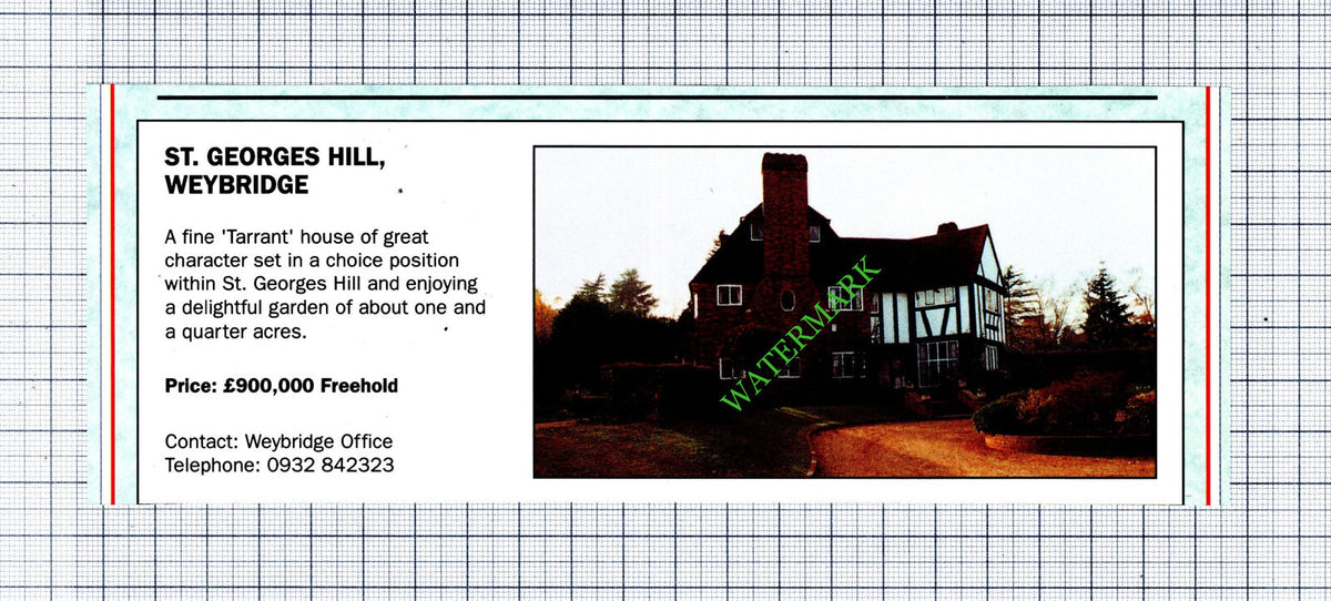 St Georges Hill Weybridge House Sale Advert - 1991 Cutting