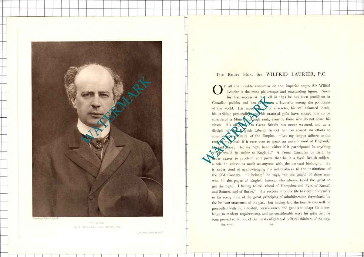 The Right Hon Sir Wilfrid Laurier -  1920's Article / Print