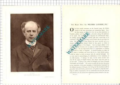 The Right Hon Sir Wilfrid Laurier -  1920's Article / Print