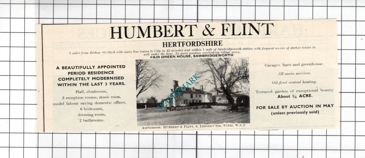 Fair Green House Sawbridgeworth Hertfordshire House Sale Advert - 1967