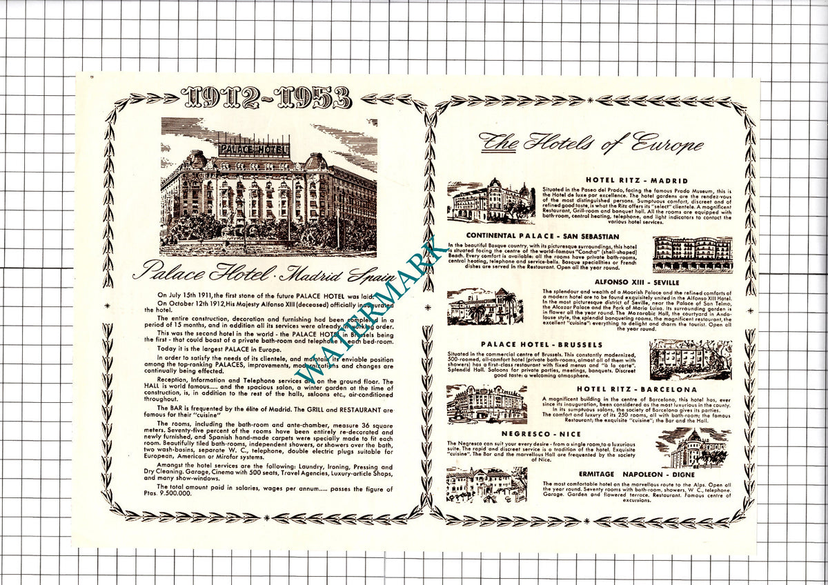 Daimler Conquest Car Advert / Palace Hotel Madrid Spain - 1953 Cutting / Print
