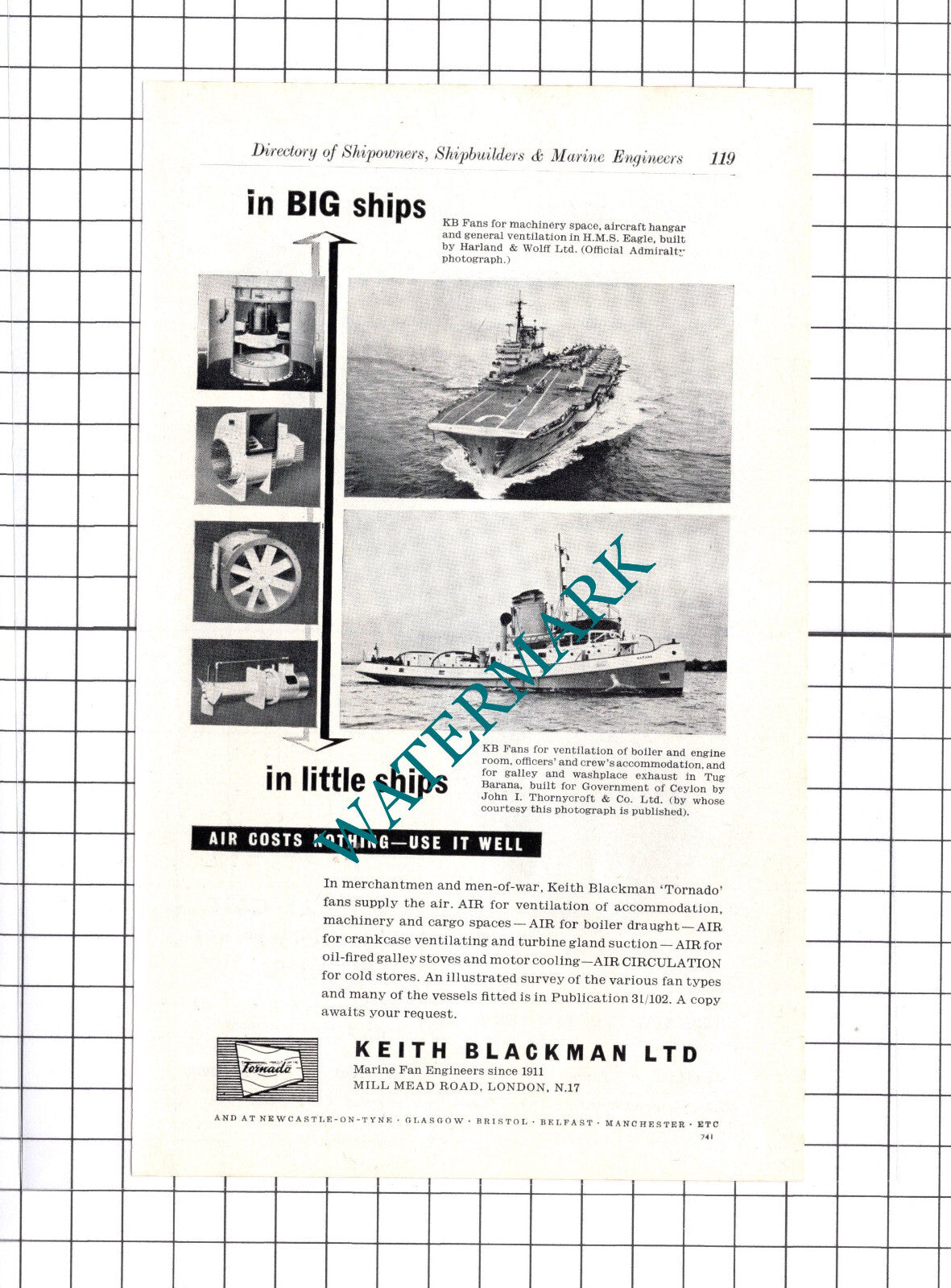 Keith Blackman Ltd London Tug Barana / Millspaugh Ltd Sheffield  ADVERT - c.1957