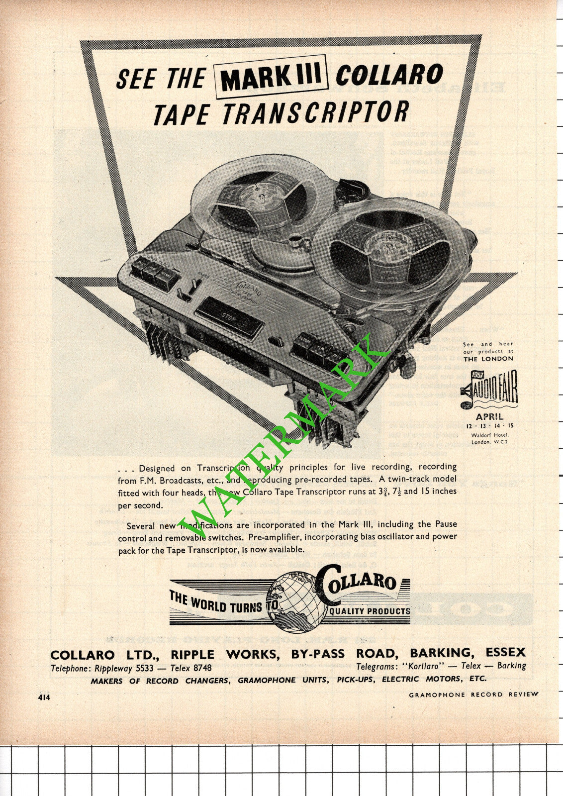 Collaro Ltd Barking Essex / Elisabeth Schwarzkopf Advert - 1957 Cutting