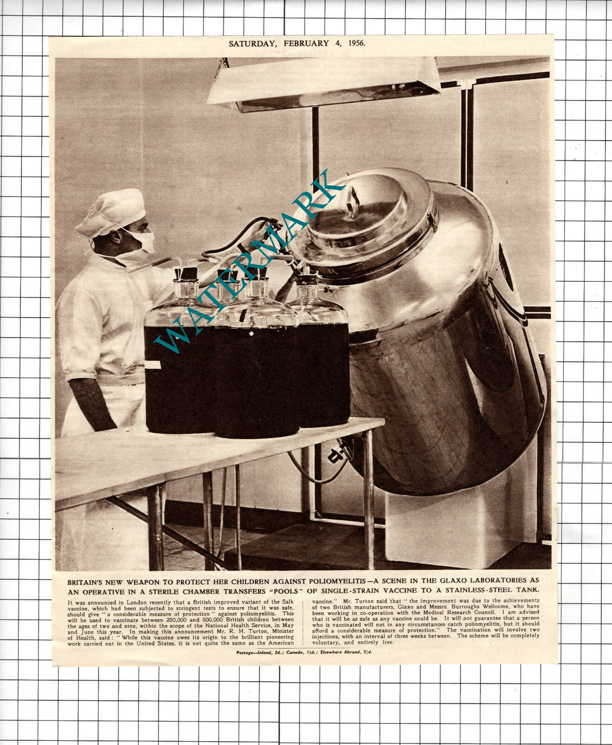 Glaxo Laboratories Poliomyelitis Polio Vaccine - 1956 Cutting