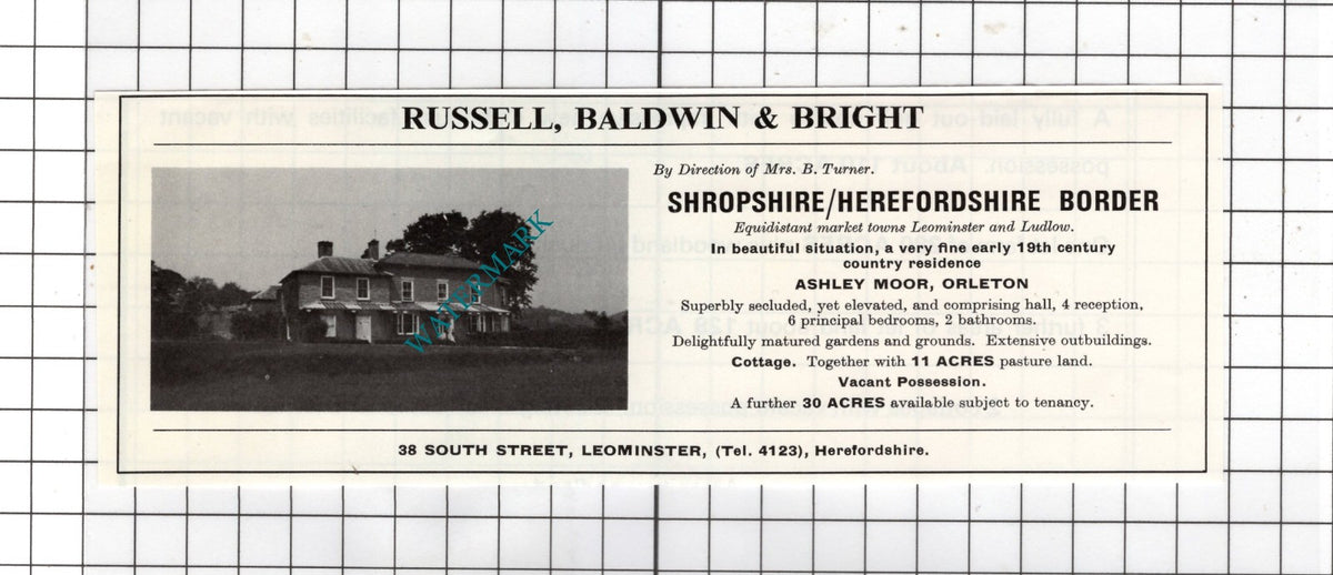 Ashley Moor Orleton Herefordshire Mrs B Turner Small House Sale Advert - 1978
