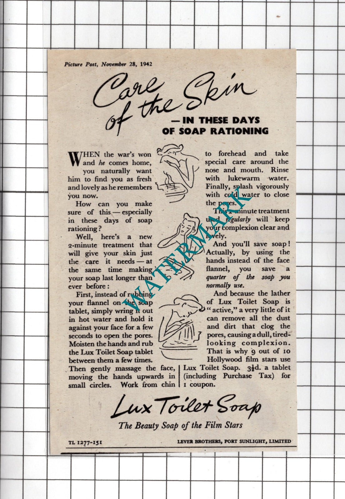 Lux Soap Advert Wartime WW2   - 1942 Small Clipping