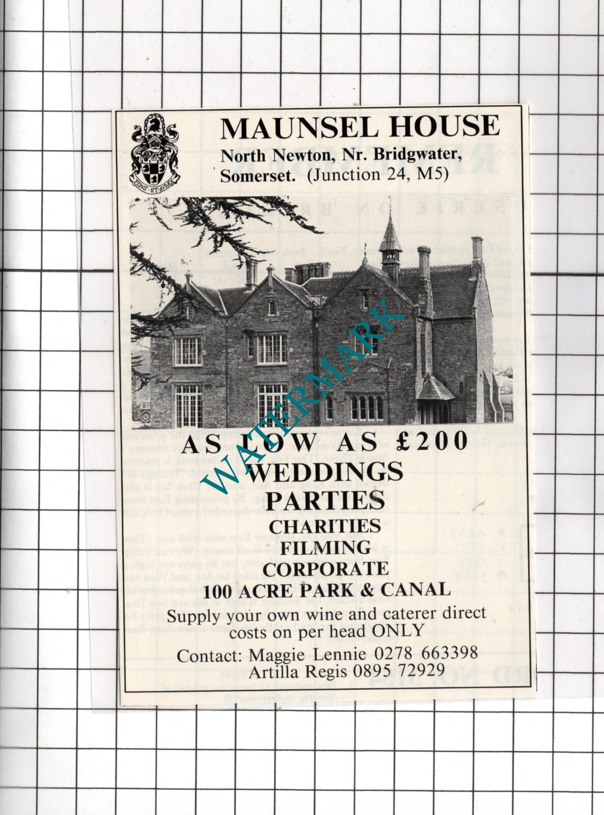 Maunsel House North Newton Somerset Maggie Lennie Artilla Regis - 1991  Advert