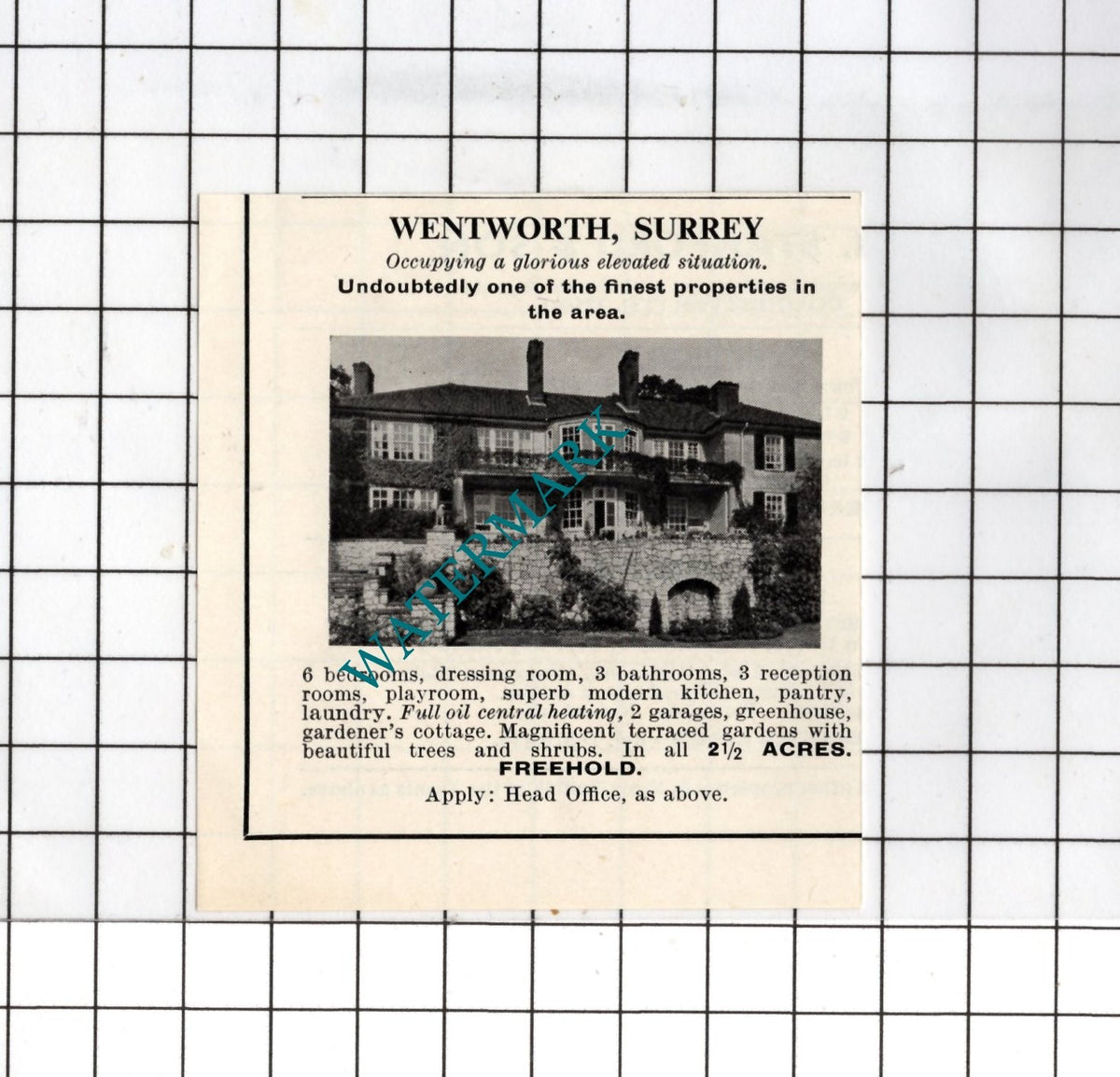 Wentworth Surrey   - 1967 SMALL  House Sale Advert