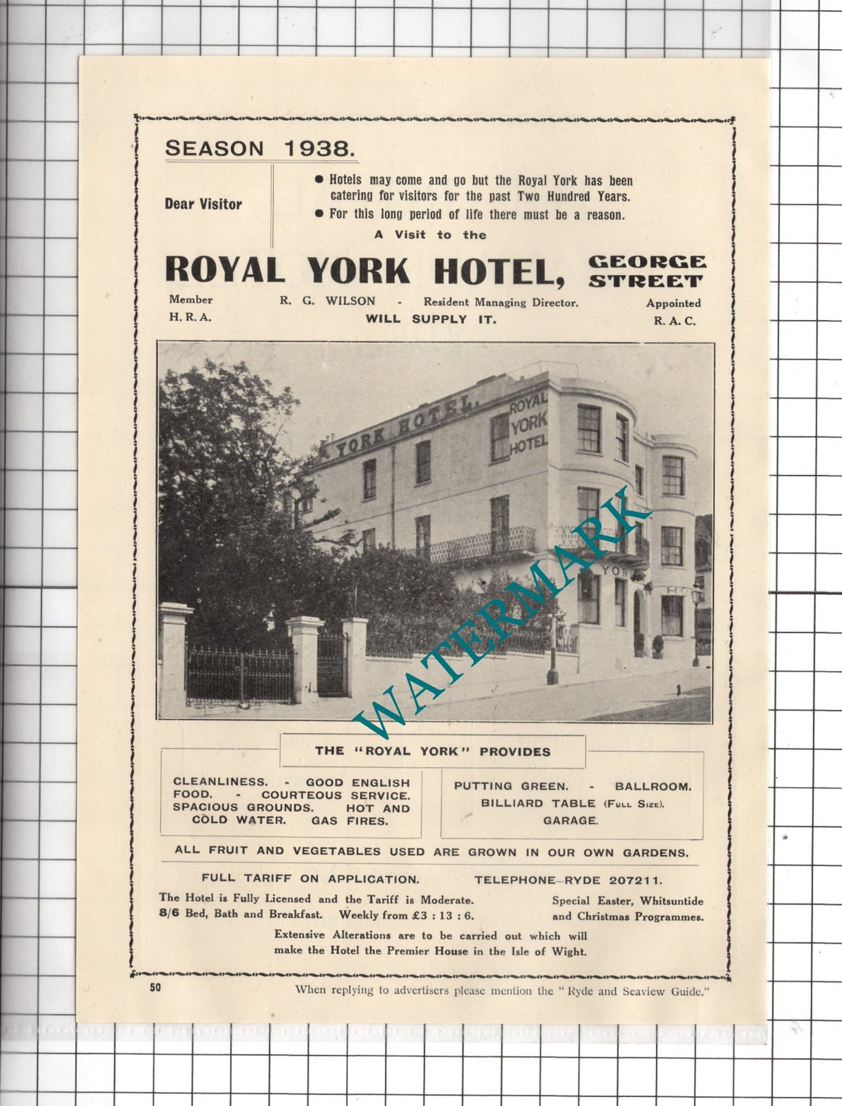 Royal York Hotel George Street Ryde Isle Of Wight   - 1938 Advert