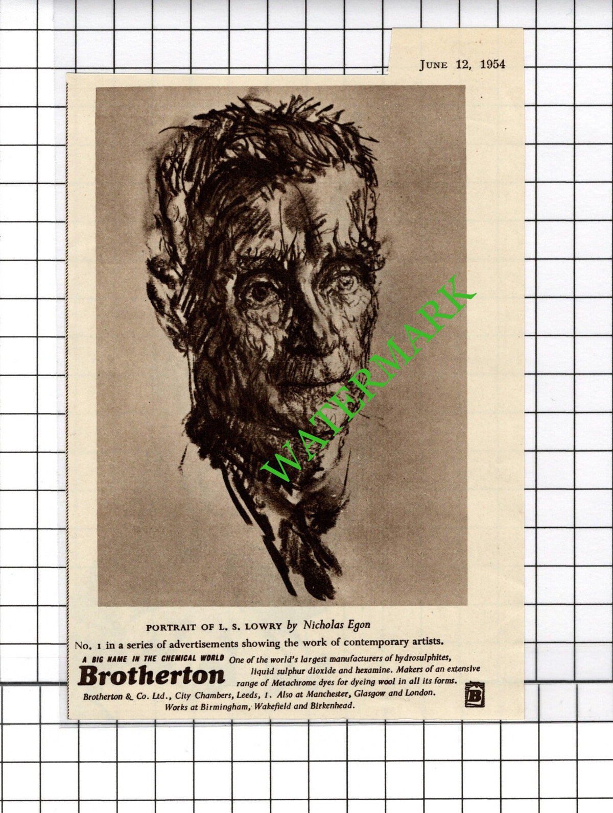 Brotherton & Co Ltd Leeds L S Lowry Artist Advert -  1954 Small Cutting