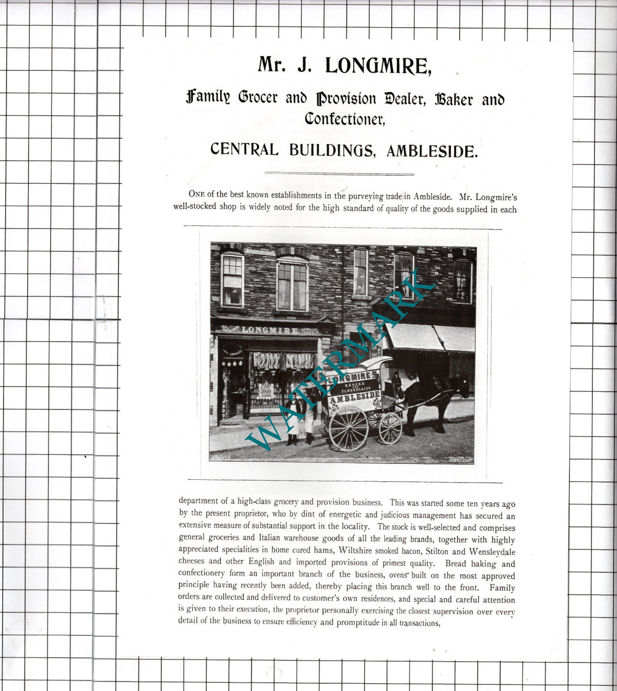 Mr J Longmire Grocer Ambleside Cumbria  - Cutting