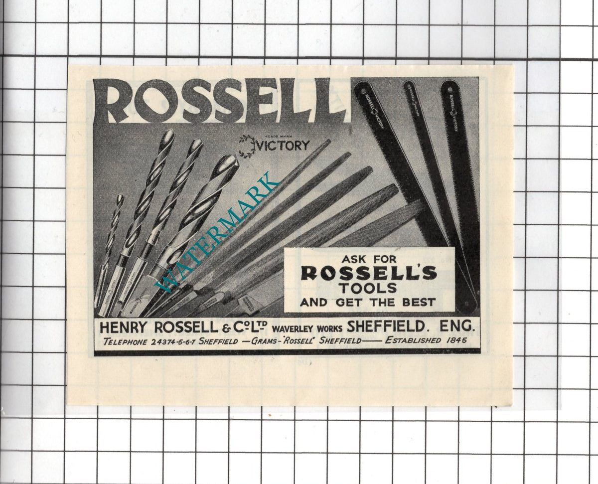 Henry Rossell & Co Ltd Waverley Works Sheffield England - 1948 SMALL Advert