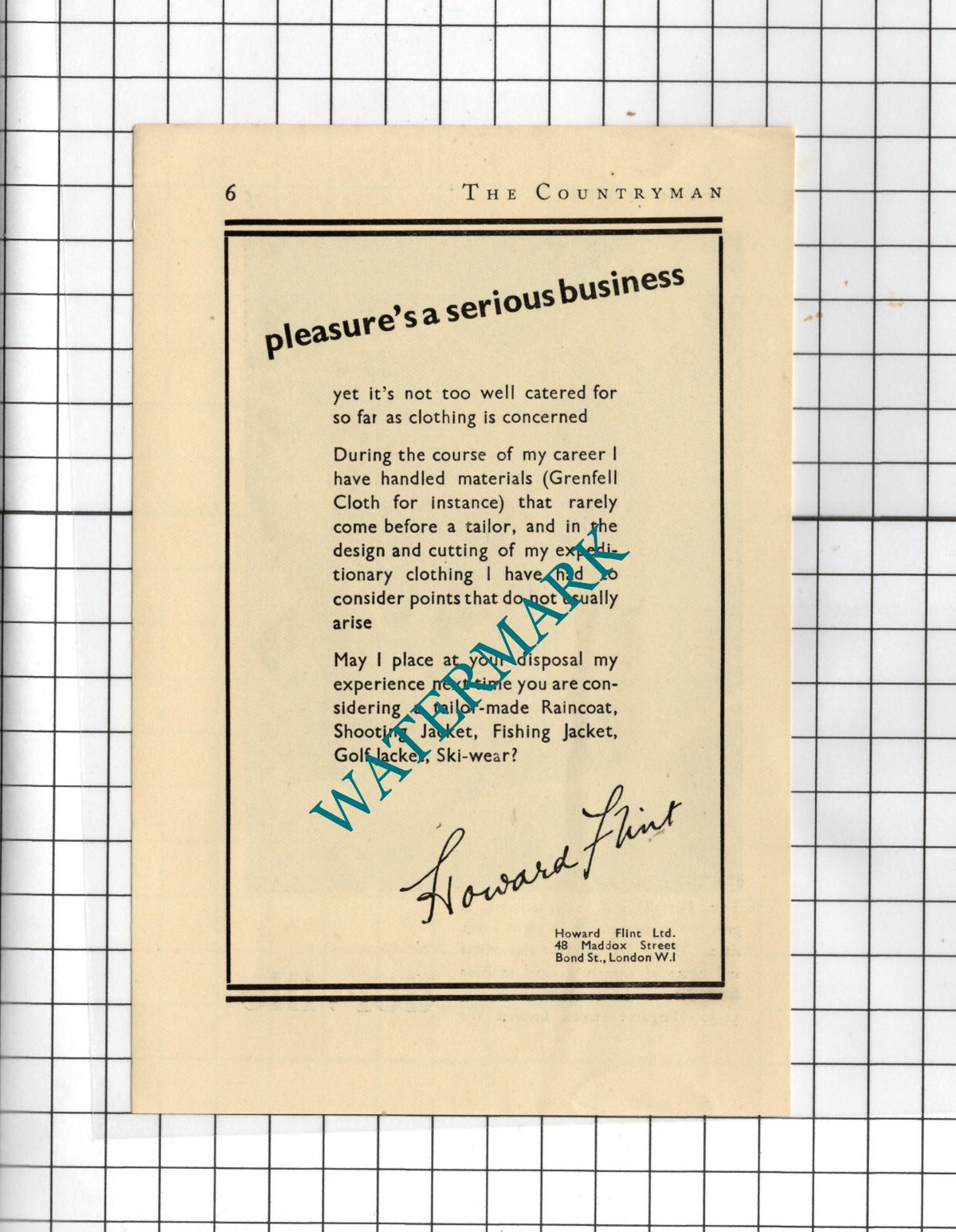 Howard Flint Ltd London Tailor / Dorville   - 1938 Advert