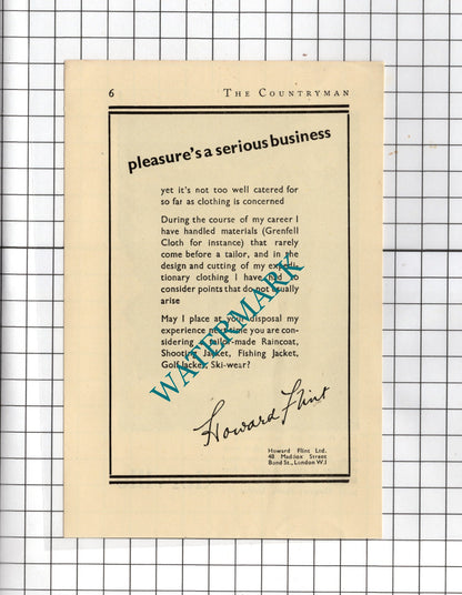 Howard Flint Ltd London Tailor / Dorville   - 1938 Advert