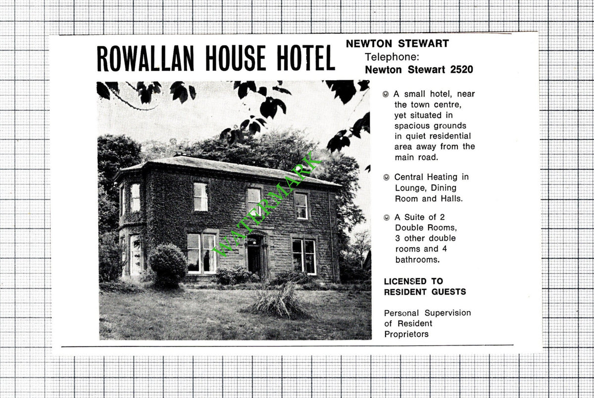 Rowallan House Hotel Newton Stewart Small Advert  -c.1975 Cutting