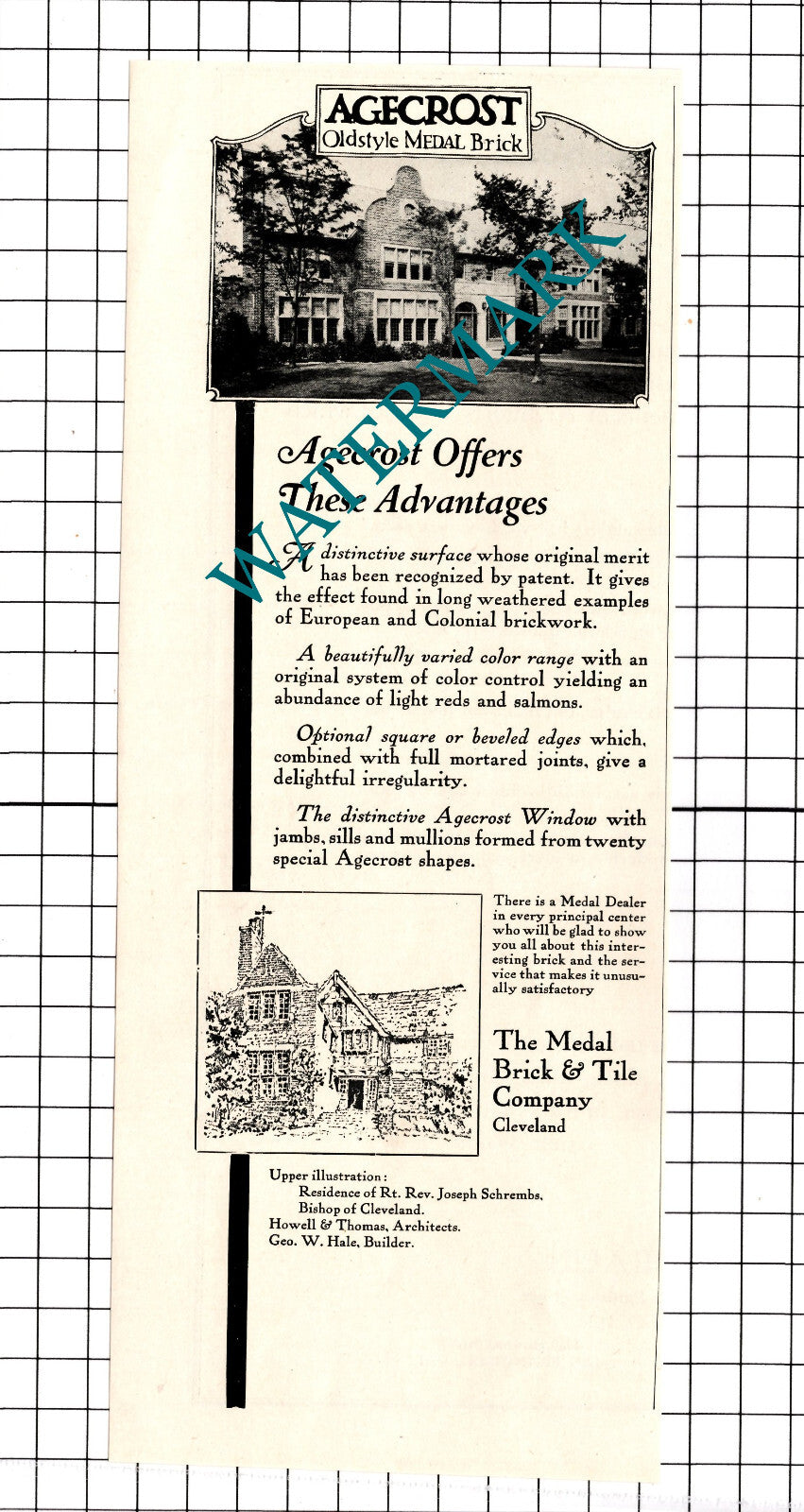 Rt Rev Joseph Schrembs  Bishop of Cleveland  - 1926 Advert / Print