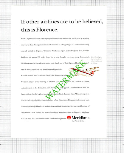 Meridiana Airline Pisa  Advert - 1991 2-Part Cutting