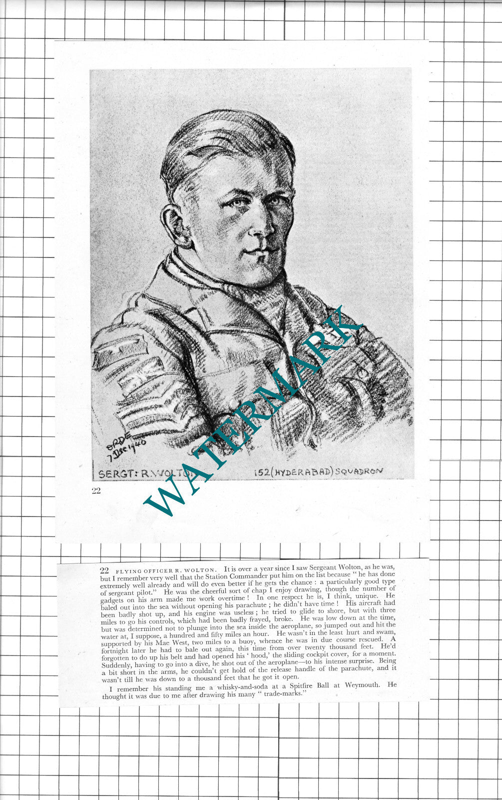 Sgt R Wolton / S/Ldr R G Kellett WW2 Pilot - 1942 Book Print & Short Text