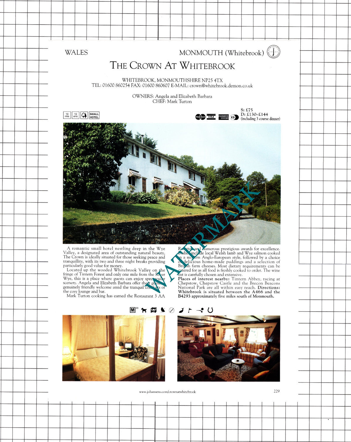 The Crown Whitebrook Monmouth / Norton House Hotel Swansea -2001 Cutting