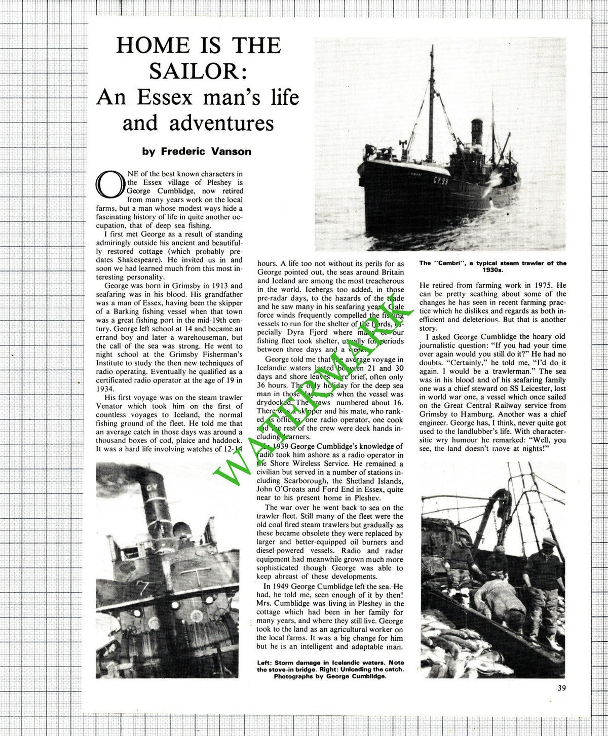 George Cumblidge Pleshey Essex Grimsby - 1976 Article