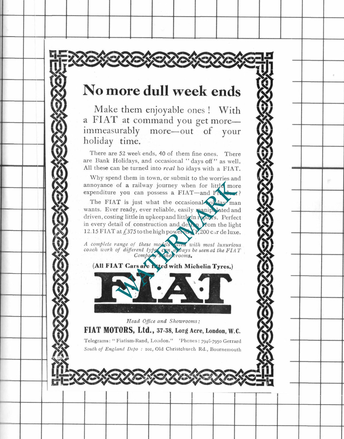 Fiat Car Advert Fiat Motors Ltd - 1914 Small Clipping